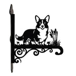 Corgi metal hanging basket bracket mounted on outdoor wall for plant decoration