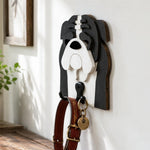 Wooden English Bulldog dog wall hook key and leash holder for home entryway organizer