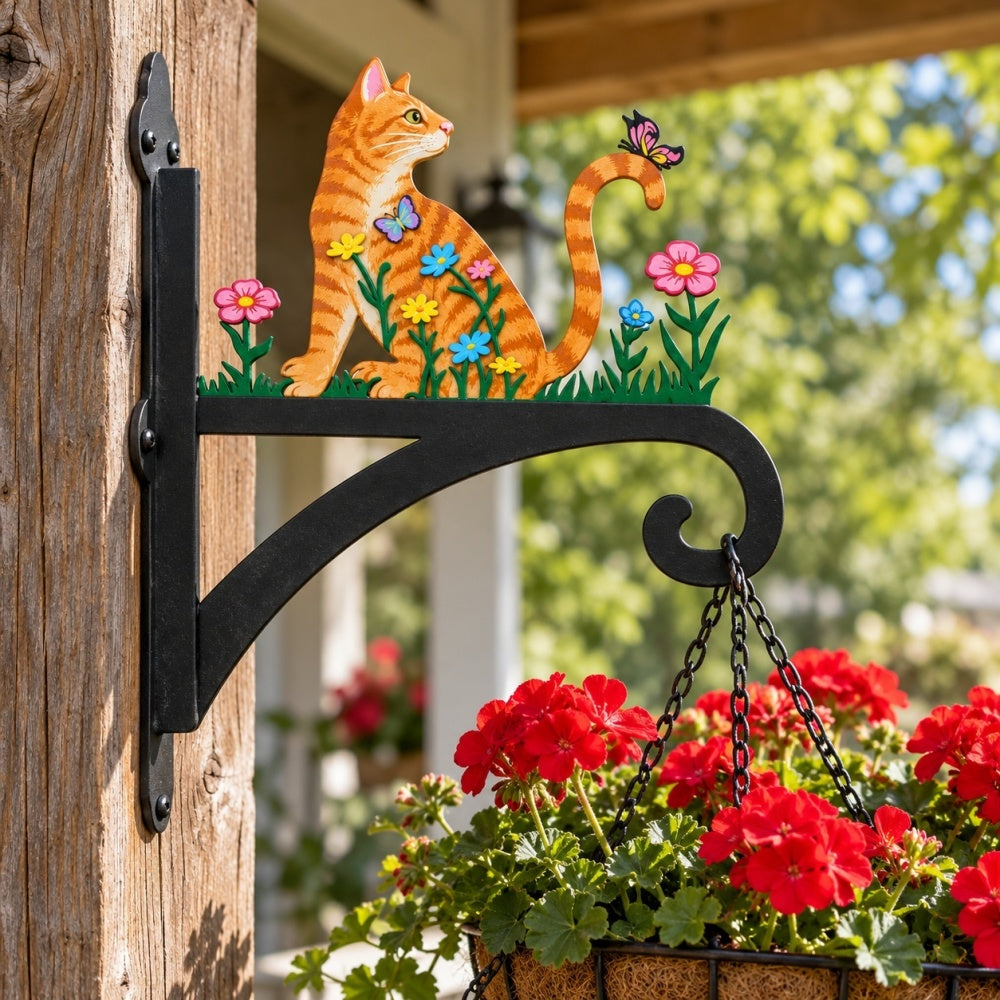 Hanging Basket Bracket – Floral Cat and Butterfly