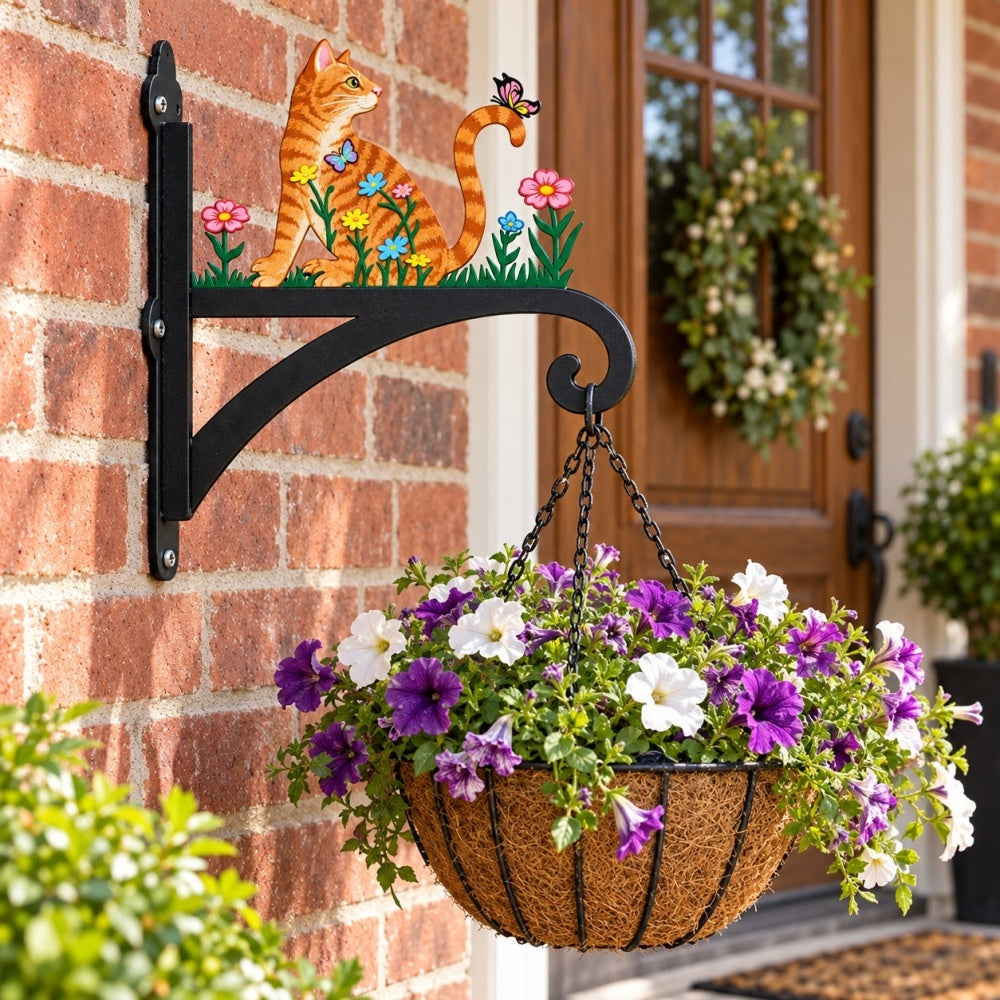 Hanging Basket Bracket – Floral Cat and Butterfly
