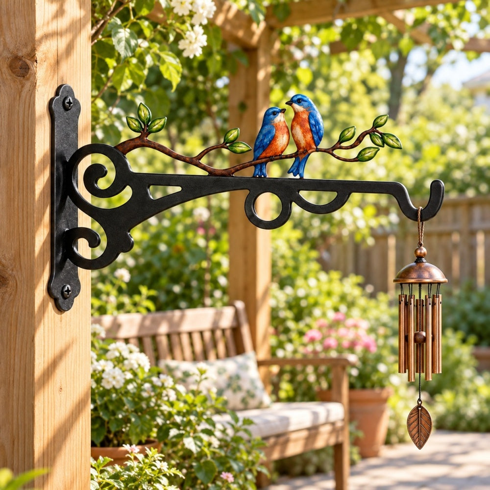 Hanging Basket Bracket – Love Birds on Branch