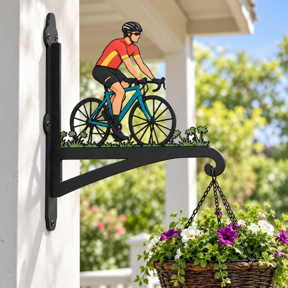 Hanging Basket Bracket – Cyclist Riding Road Bike