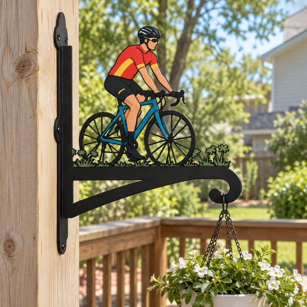 Hanging Basket Bracket – Cyclist Riding Road Bike