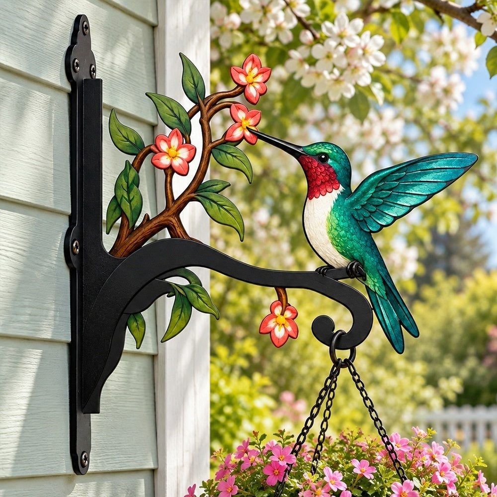 Hanging Basket Bracket – Hummingbird with Honeysuckle