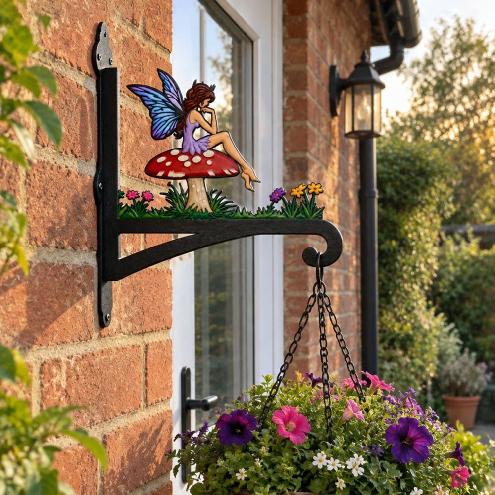 Hanging Basket Bracket – Garden Fairy Sitting on Mushroom