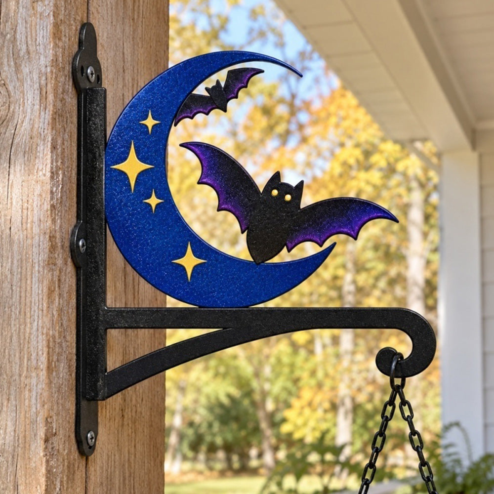 Hanging Basket Bracket – Crescent Moon and Flying Bats