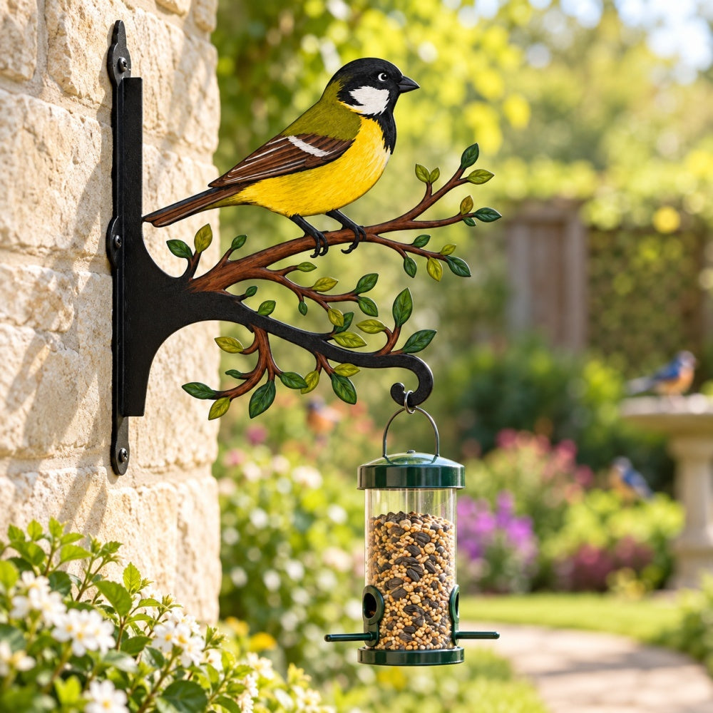 Hanging Basket Bracket – Chickadee Bird on Branch