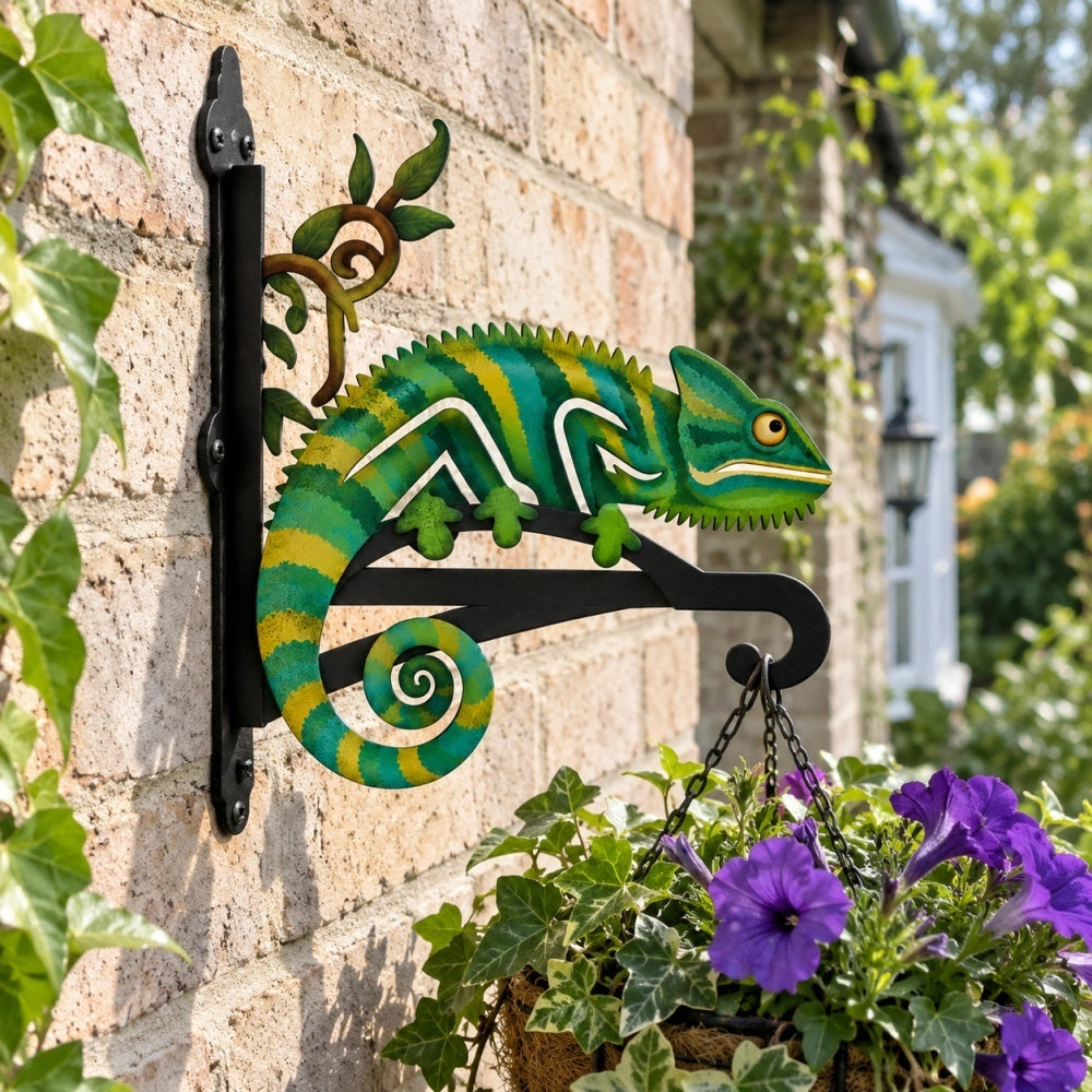 Hanging Basket Bracket – Chameleon Lizard on Vine