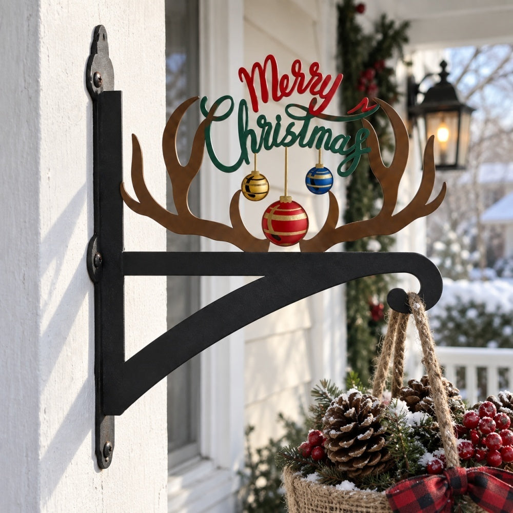 Hanging Basket Bracket – Merry Christmas Antler