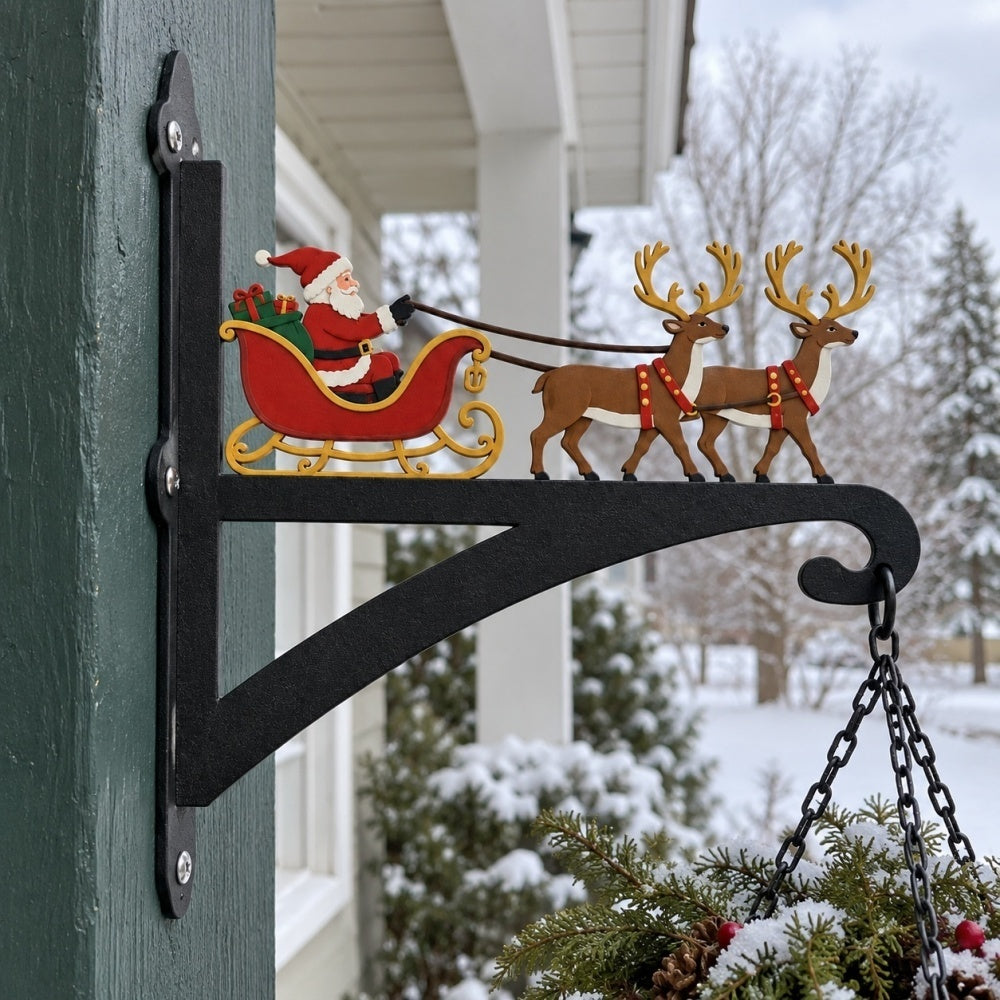 Hanging Basket Bracket – Santa Sleigh and Reindeer