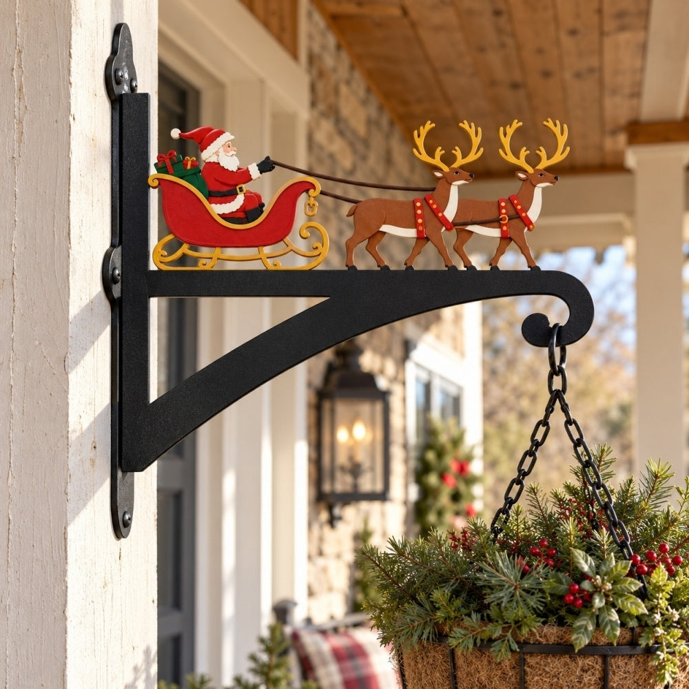 Hanging Basket Bracket – Santa Sleigh and Reindeer