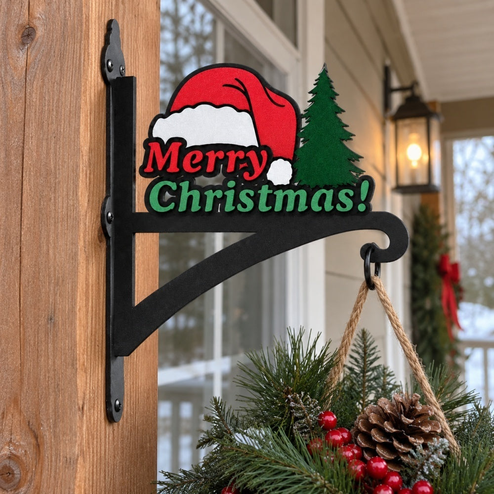 Hanging Basket Bracket – Merry Christmas Santa Hat