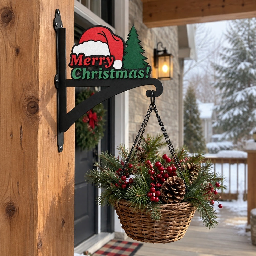 Hanging Basket Bracket – Merry Christmas Santa Hat