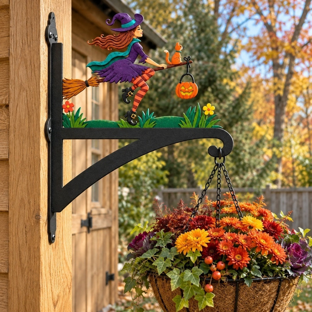 Hanging Basket Bracket – Witch and Black Cat