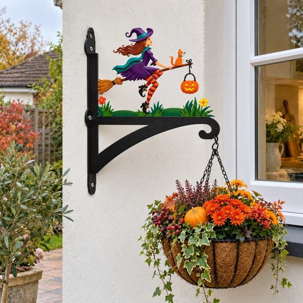 Hanging Basket Bracket – Witch and Black Cat