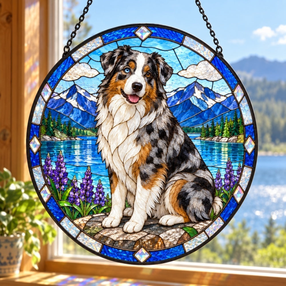 Stained Glass Suncatcher – Australian Shepherd Dog