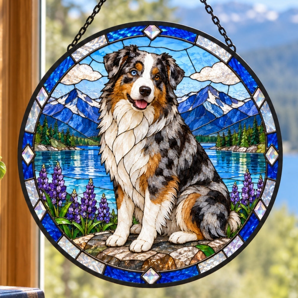 Stained Glass Suncatcher – Australian Shepherd Dog