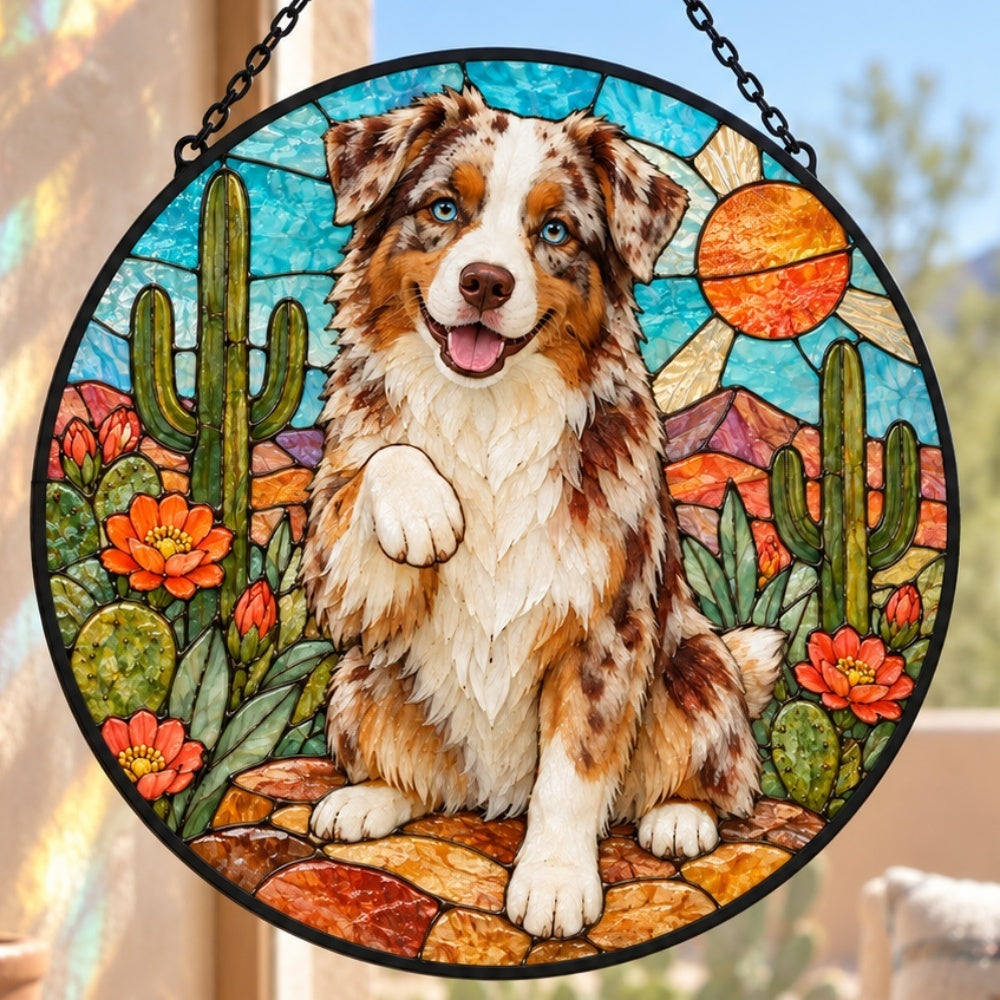 Stained Glass Suncatcher – Australian Shepherd Dog