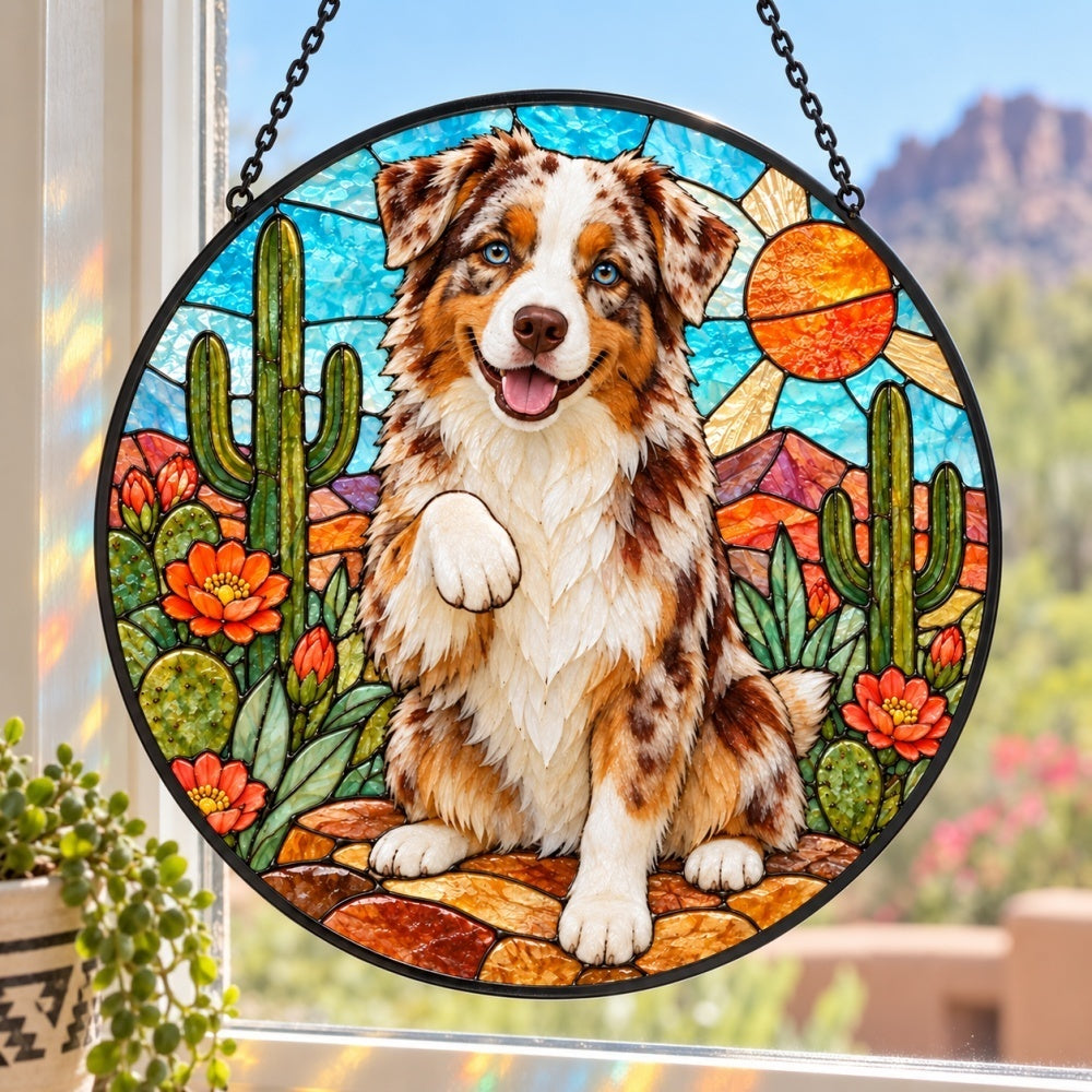 Stained Glass Suncatcher – Australian Shepherd Dog
