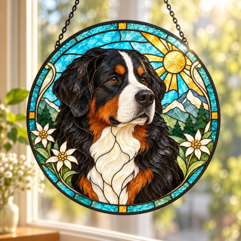 Stained Glass Suncatcher – Bernese Mountain Dog