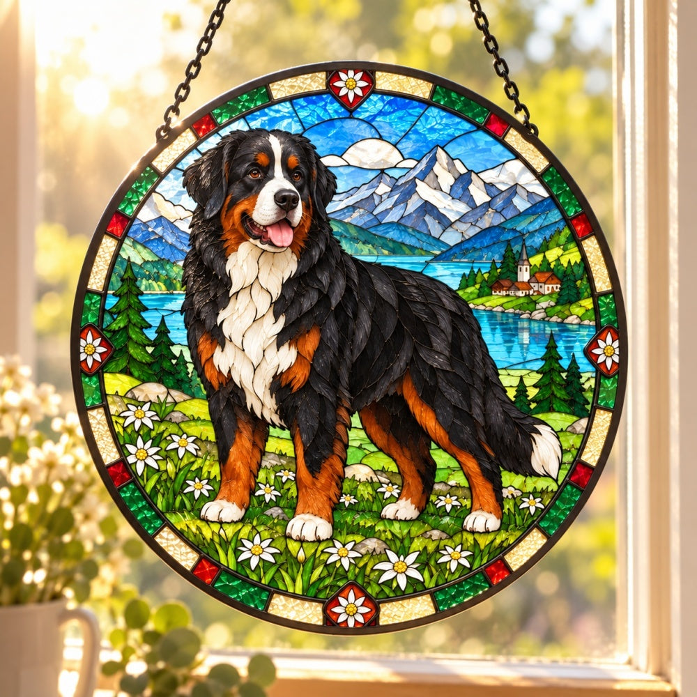 Stained Glass Suncatcher – Bernese Mountain Dog