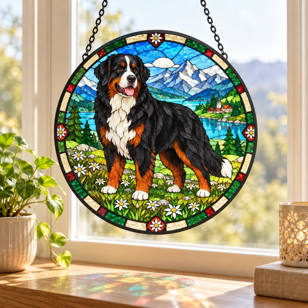 Stained Glass Suncatcher – Bernese Mountain Dog