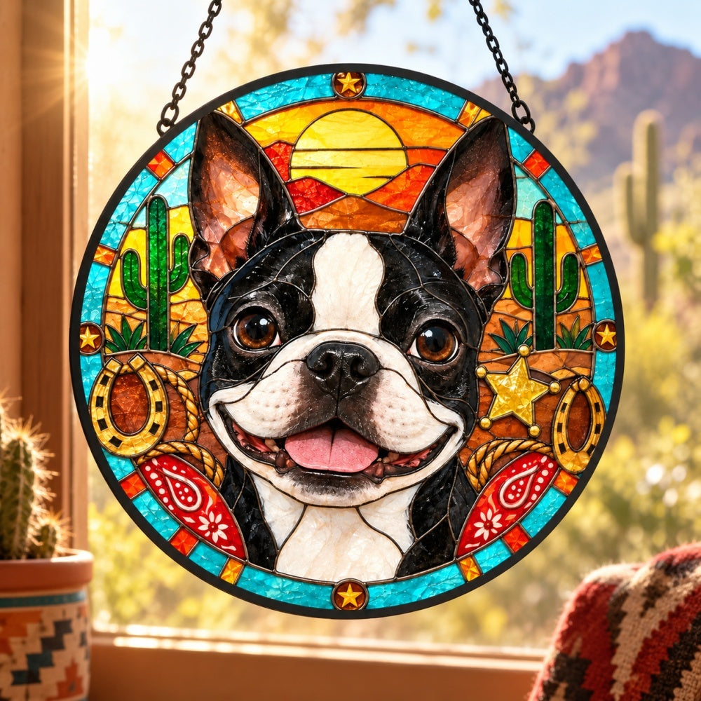 Stained Glass Suncatcher – Boston Terrier