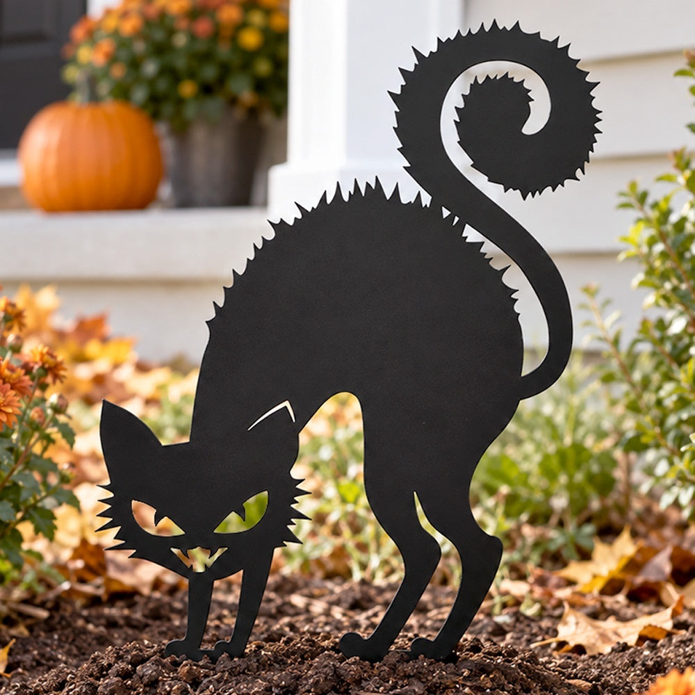 Metal Garden Stake – Arched Black Cat