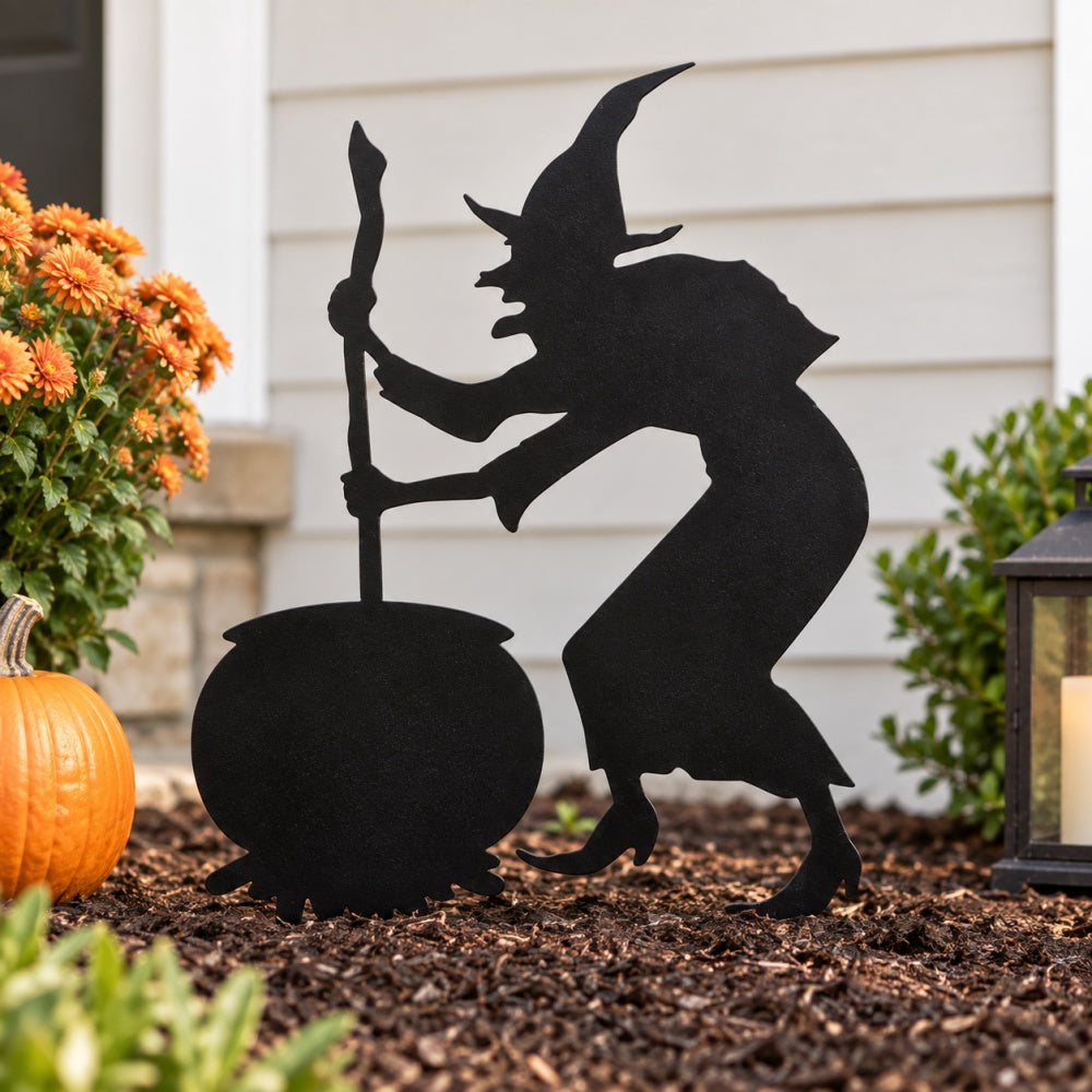 Metal Garden Stake – Witch and Cauldron
