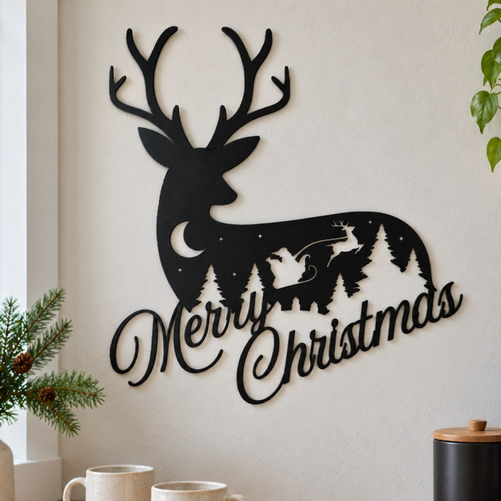 Metal Wall Art - Merry Christmas Reindeer