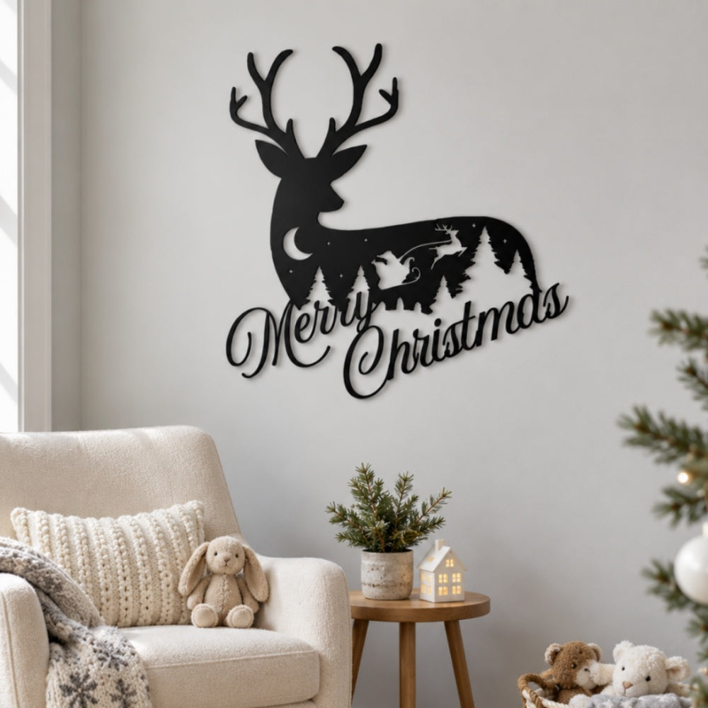 Metal Wall Art - Merry Christmas Reindeer