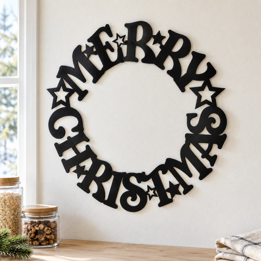 Metal Wall Art - Merry Christmas Wreath