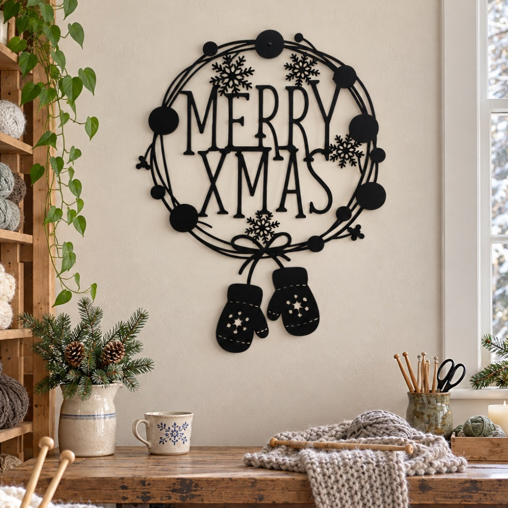 Metal Wall Art - MERRY XMAS Wreath