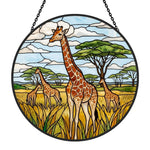 African giraffe family stained glass suncatcher window hanging, suitable for home and garden decoration