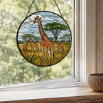 African giraffe family stained glass suncatcher window hanging, suitable for home and garden decoration