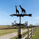 African giraffes metal weather vane with directional arrows and mounting rod, outdoor roof and garden decoration