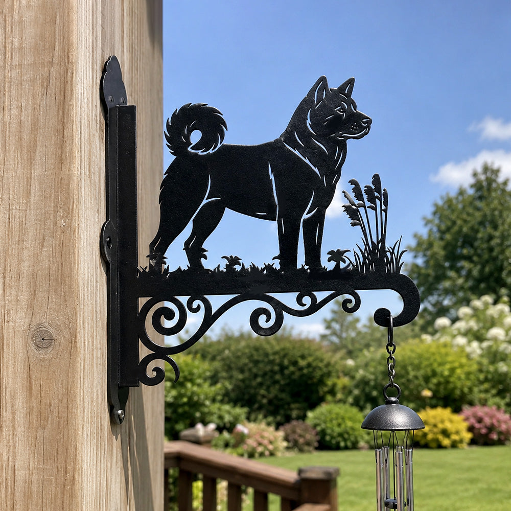 Akita metal hanging basket bracket mounted on outdoor wall for plant decoration