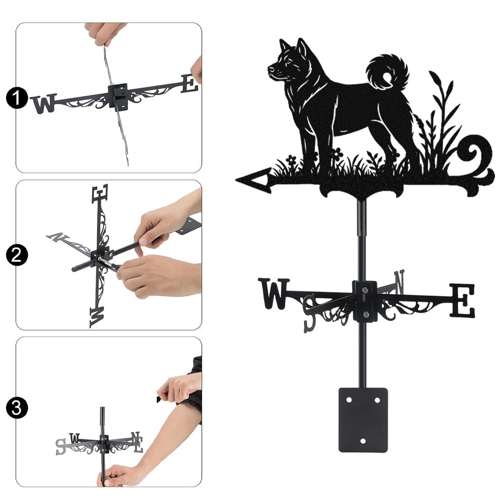 Akita metal weather vane with directional arrows and mounting rod, outdoor roof and garden decoration