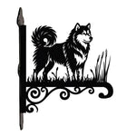 Alaskan malamute metal hanging basket bracket mounted on outdoor wall for plant decoration