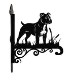 American staffordshire terrier metal hanging basket bracket mounted on outdoor wall for plant decoration