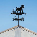 American Staffordshire Terrier metal weather vane with directional arrows and mounting rod, outdoor roof and garden decoration
