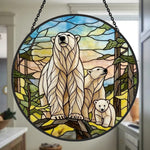 Arctic polar bear family stained glass suncatcher window hanging, suitable for home and garden decoration