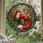 Art nouveau floral fox stained glass suncatcher window hanging, suitable for home and garden decoration