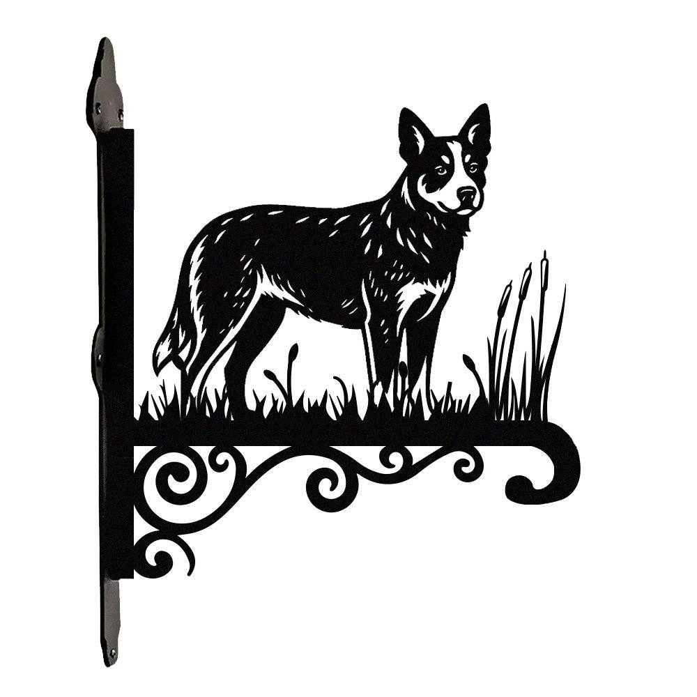 Australian cattle dog metal hanging basket bracket mounted on outdoor wall for plant decoration