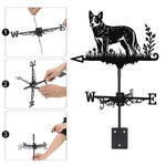 Australian Cattle Dog metal weather vane with directional arrows and mounting rod, outdoor roof and garden decoration