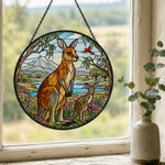 Australian kangaroo family and koala stained glass suncatcher window hanging, suitable for home and garden decoration