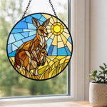 Australian kangaroo family stained glass suncatcher window hanging, suitable for home and garden decoration
