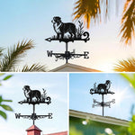 Australian Shepherd metal weather vane with directional arrows and mounting rod, outdoor roof and garden decoration