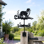 Australian Shepherd metal weather vane with directional arrows and mounting rod, outdoor roof and garden decoration