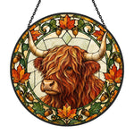 Autumn highland cattle stained glass suncatcher window hanging, suitable for home and garden decoration